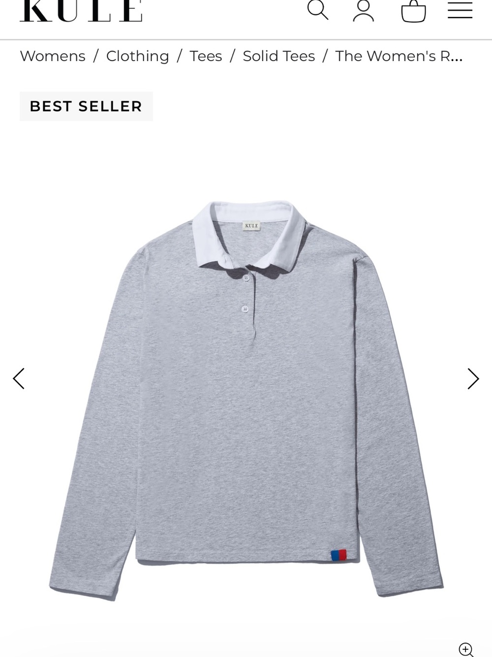 KULE Heather Gray Long Sleeve Rugby top with White Contrast Collar - Picture 3 of 4